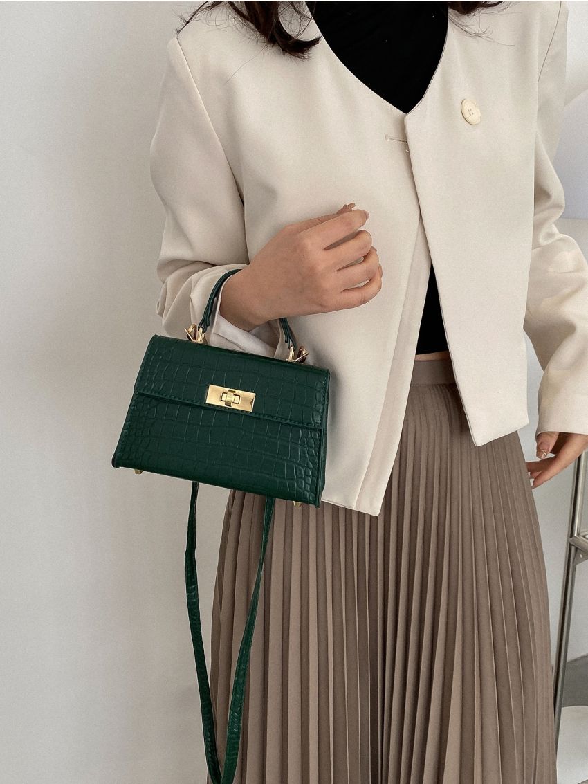 Mini Crocodile Embossed Twist Lock Flap Square Bag