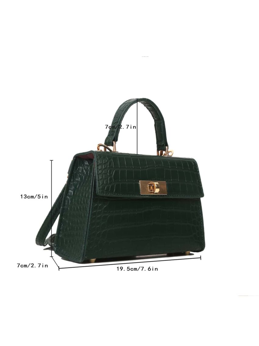 Mini Crocodile Embossed Twist Lock Flap Square Bag