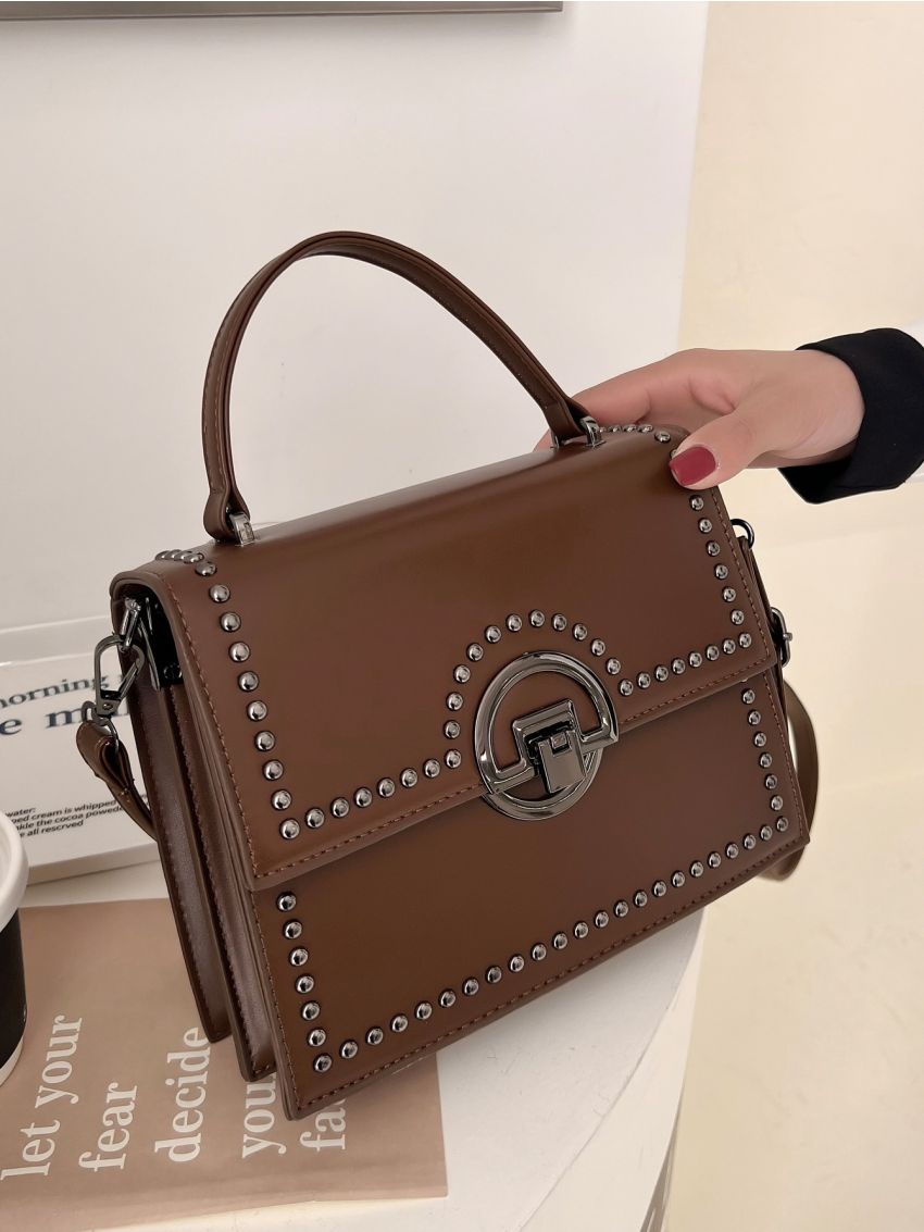 Studded Decor Flap Square Bag