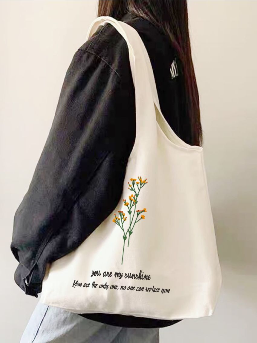 Floral Print Shoulder Tote Bag, Portable Lightweight Handbag, Large Capacity Shopping Bag