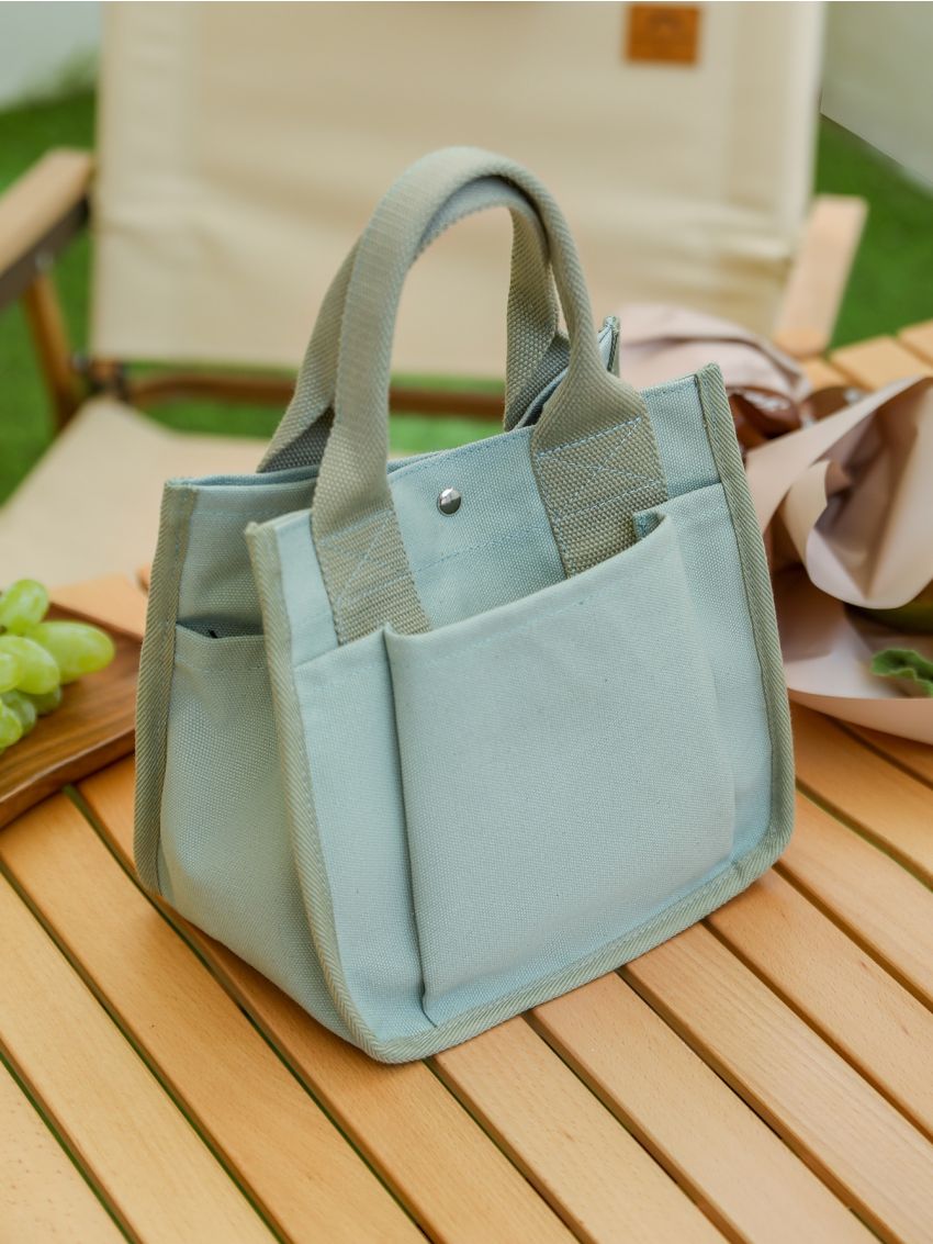 Snap Button Double Handle Square Bag