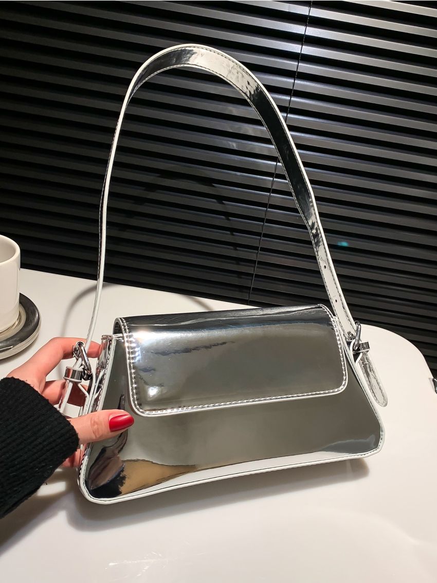 Minimalist Metallic Flap Baguette Bag