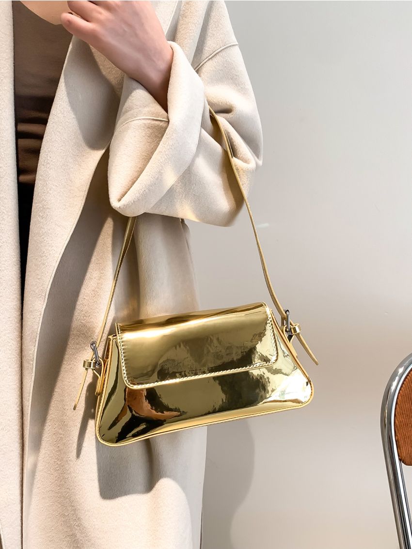 Metallic Flap Baguette Bag
