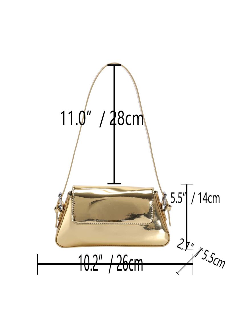 Metallic Flap Baguette Bag