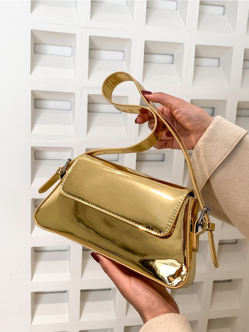 Metallic Flap Baguette Bag