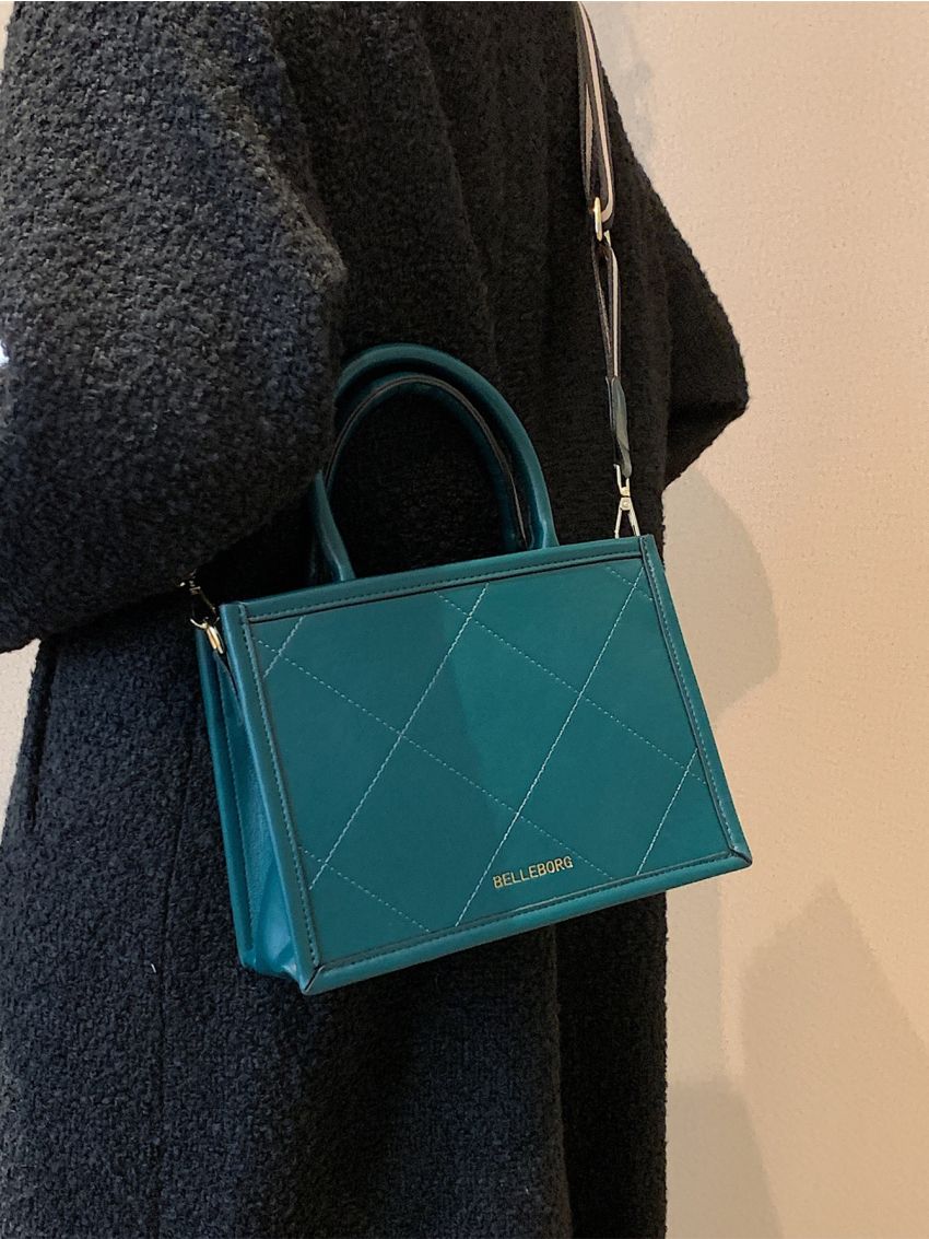 Letter Embossed Stitch Detail Square Bag