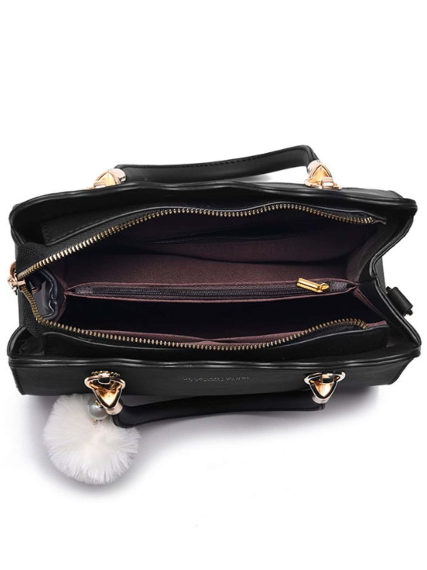 Scallop Trim Square Bag Pom Pom Decor PU, Mothers Day Gift For Mom