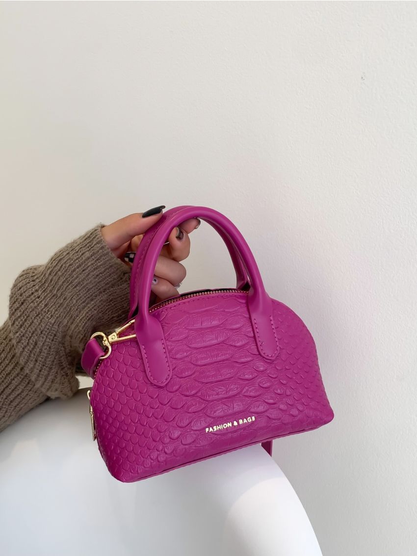 Mini Letter Graphic Snakeskin Embossed Dome Bag