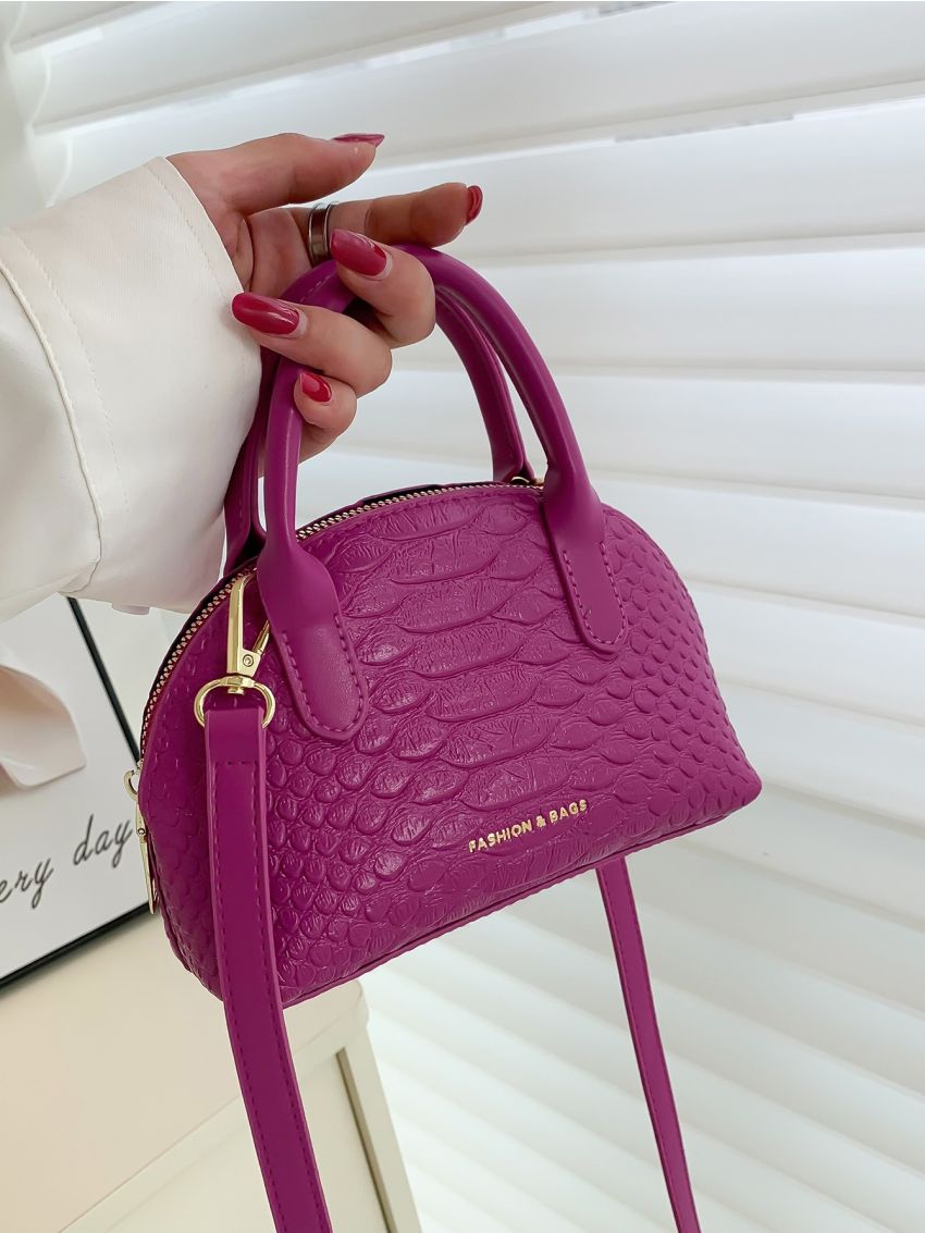 Mini Letter Graphic Snakeskin Embossed Dome Bag