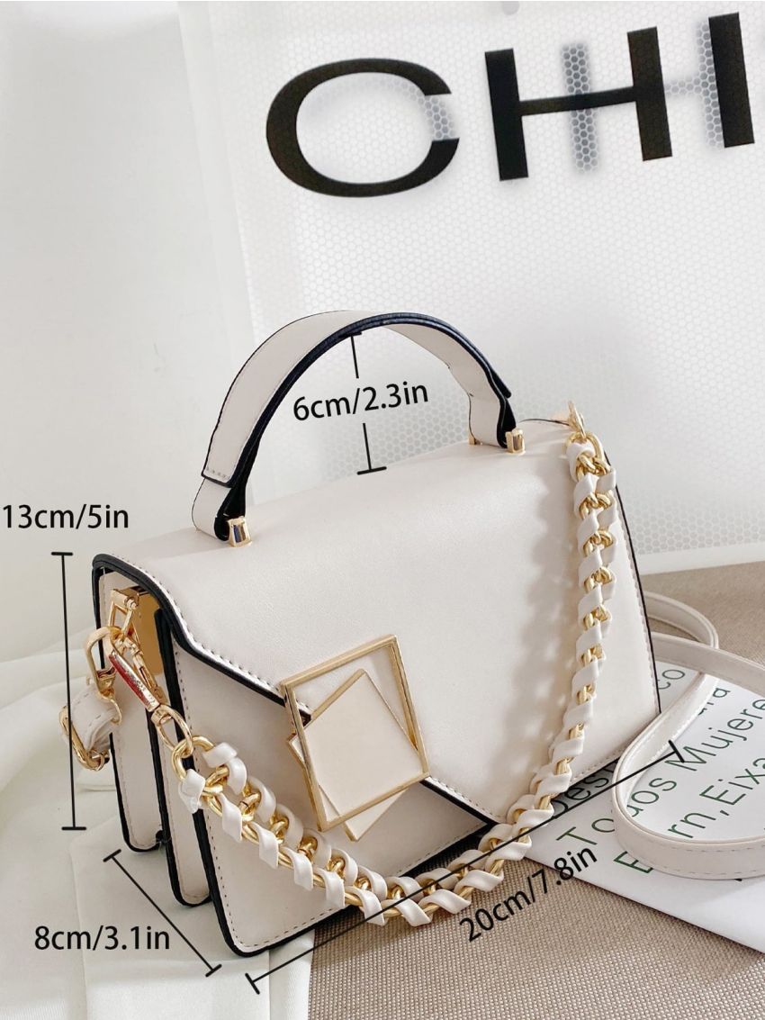 Mini Chain & Geometric Decor Decor Flap Square Bag