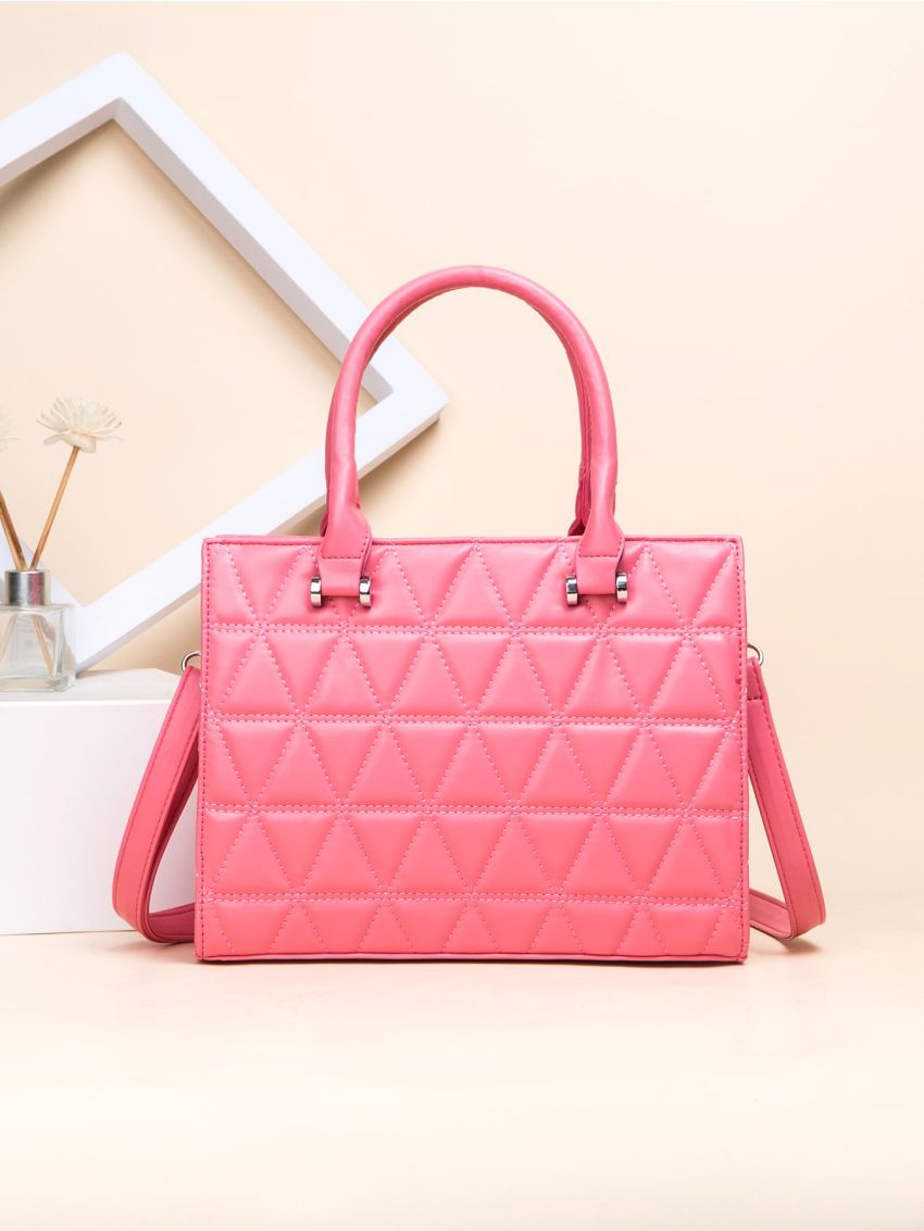Quilted Square Bag Double Handle Fashion Style With Adjustable Strap