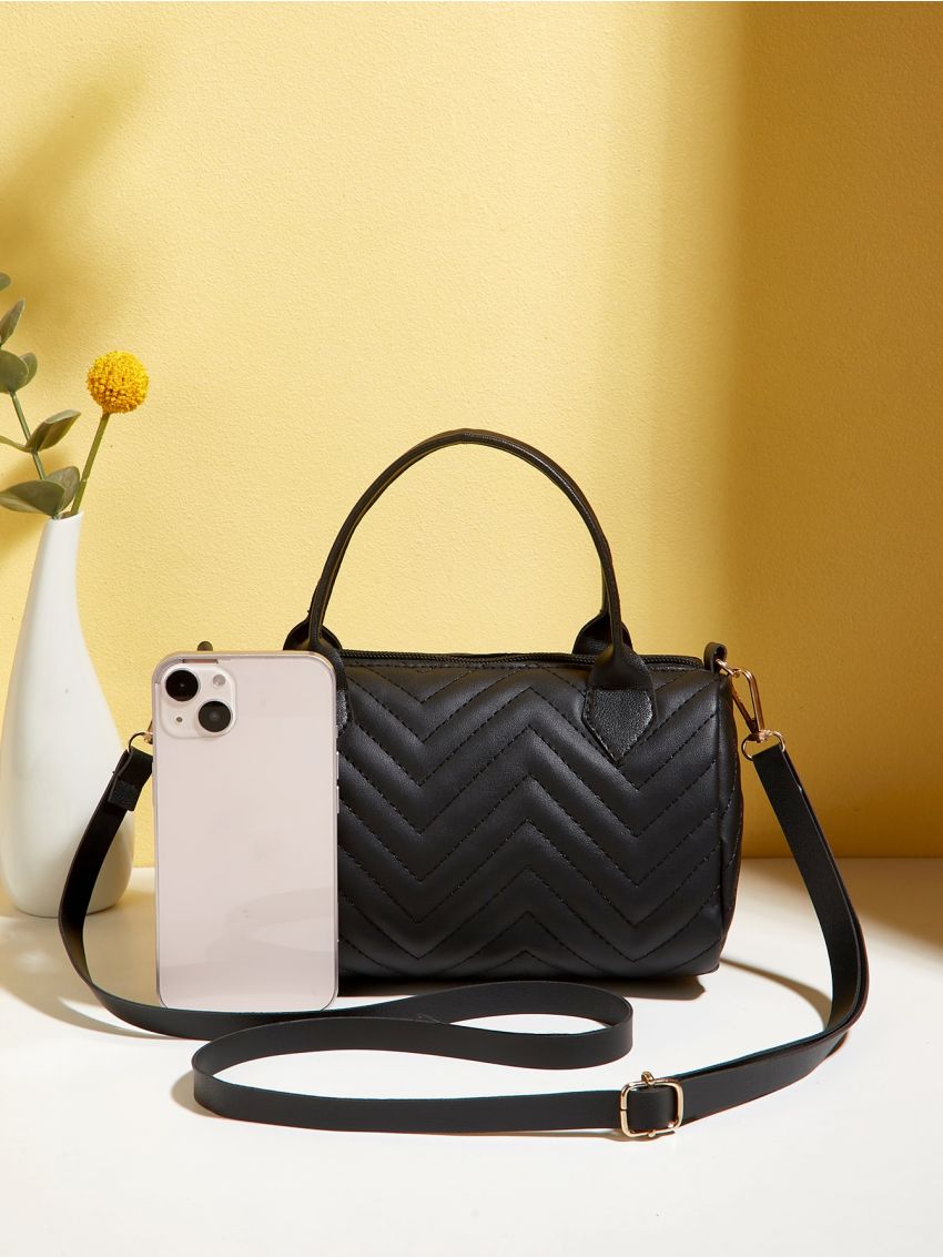 Chevron Quilted Double Handle Boston Bag