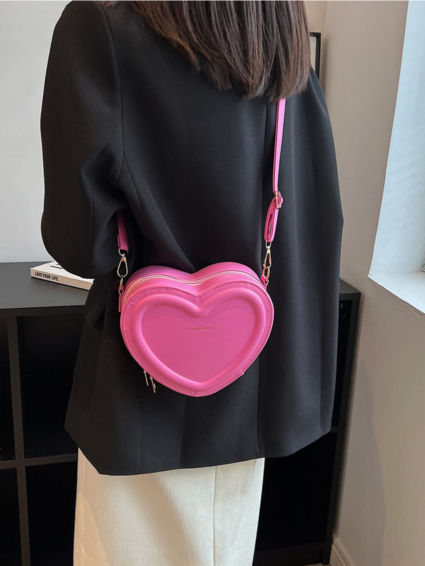Mini Neon Pink Letter Print Heart Shape Novelty Bag