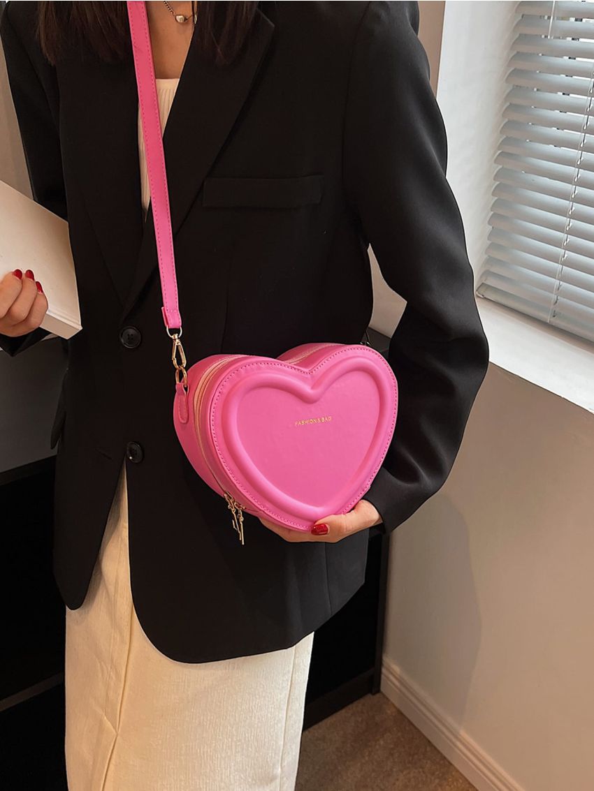 Mini Neon Pink Letter Print Heart Shape Novelty Bag
