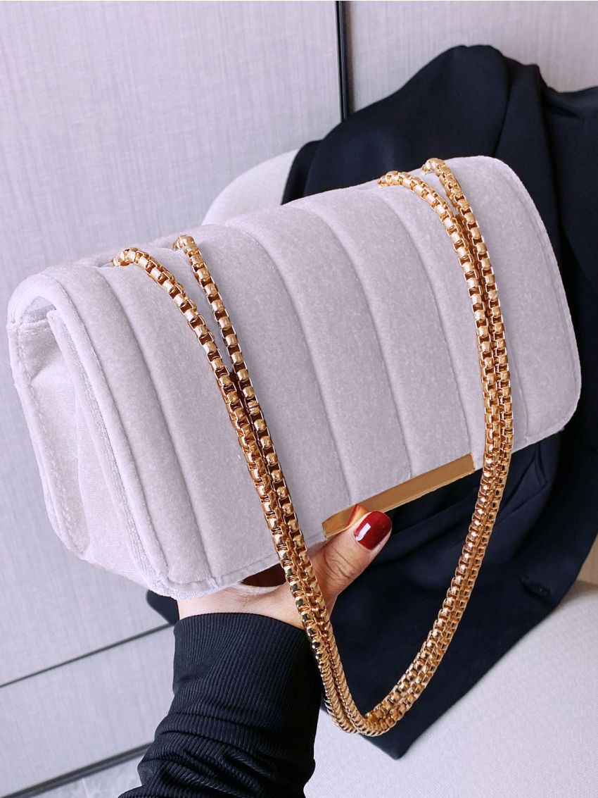 Metal Decor Velvet Flap Square Bag