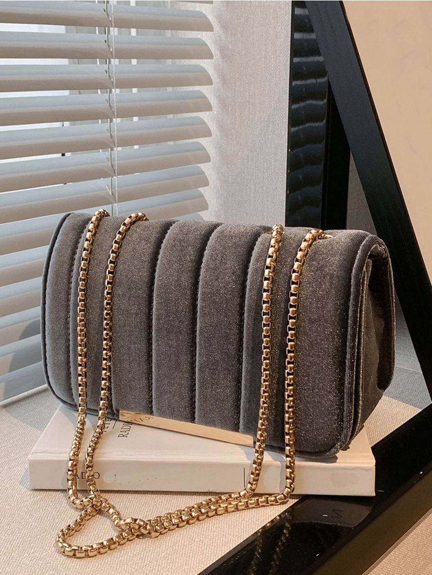 Velvet Chain Flap Square Bag