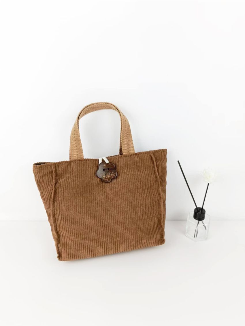 Corduroy Flower Button Decor Square Bag