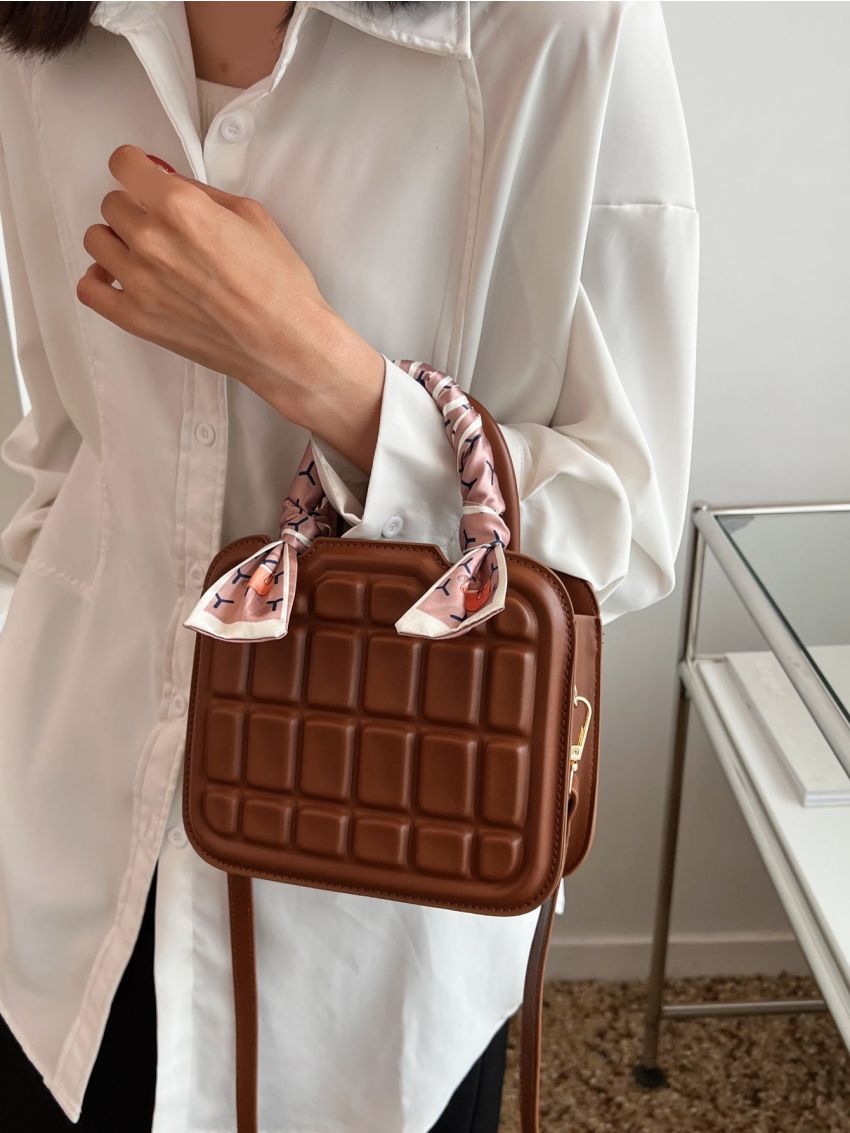 Mini Embossed Detail Twilly Scarf Decor Square Bag