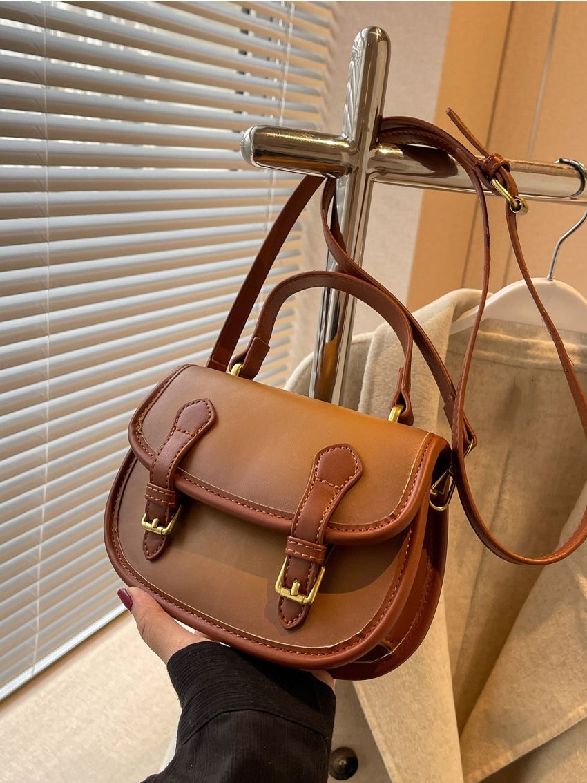 Mini Buckle Decor Flap Saddle Bag