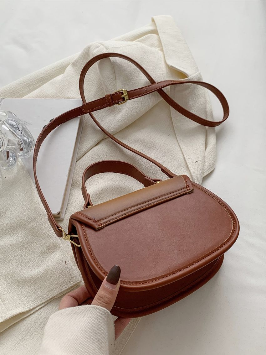 Mini Buckle Decor Flap Saddle Bag