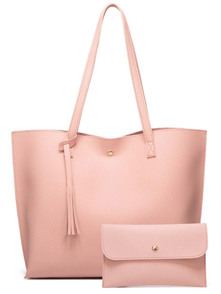 Litchi Embossed Tassel Decor Shoulder Tote Bag With Purse, Mothers Day Gift For Mom, Best Work Bag For Women