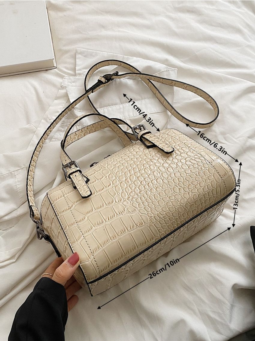 Crocodile Embossed Double Handle Boston Bag