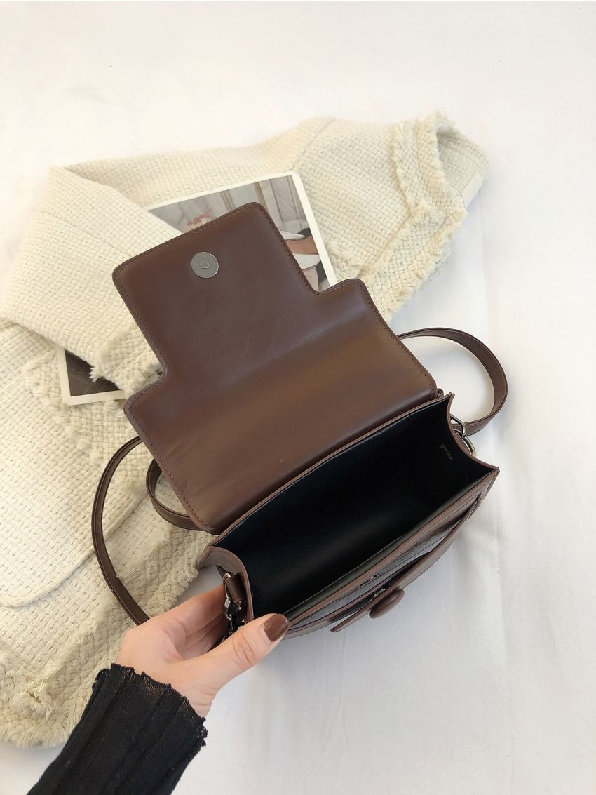 Mini Crocodile Embossed Flap Square Bag