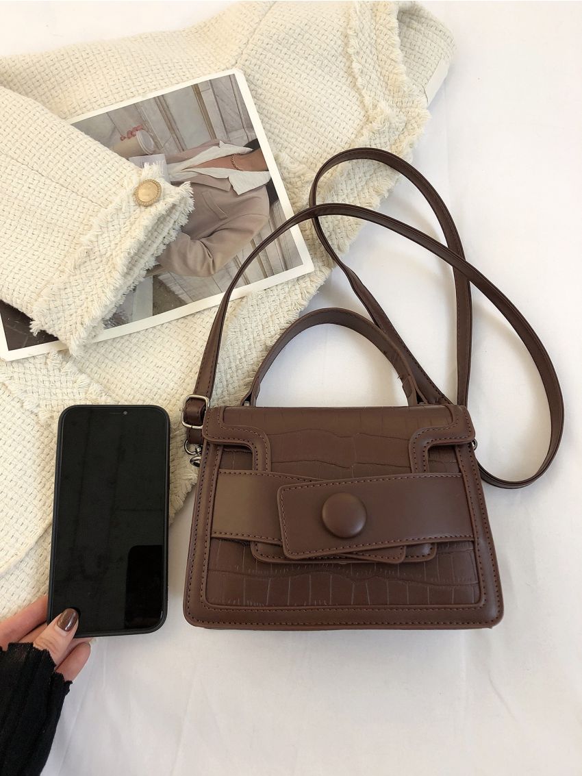 Mini Crocodile Embossed Flap Square Bag