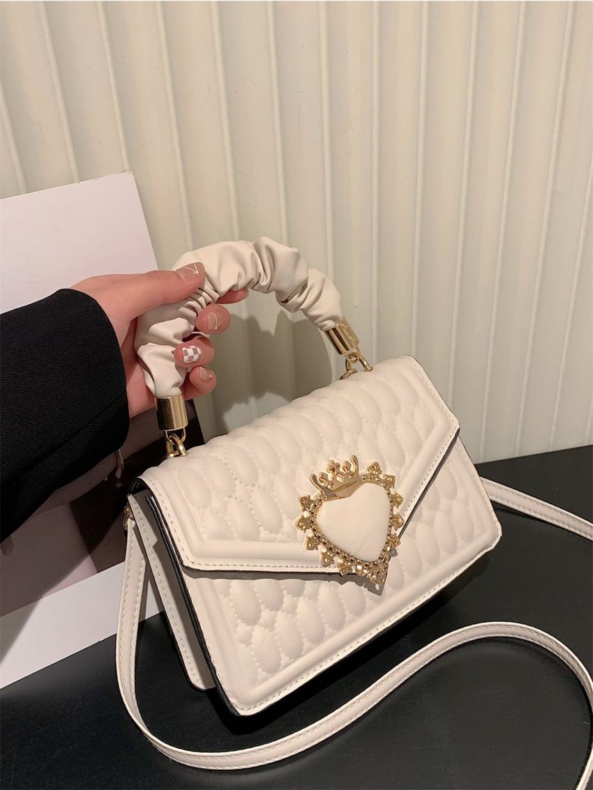 Quilted Crown & Heart Decor Flap Square Bag
