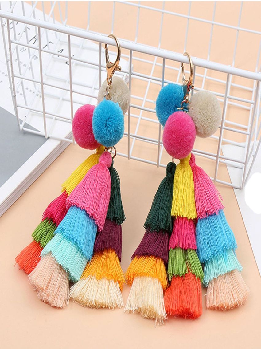 Pompom & Tassel Decor Bag Charm Tassel Purse Charm For Handbag Pendant Boho Keyring Keychain For Women Bag