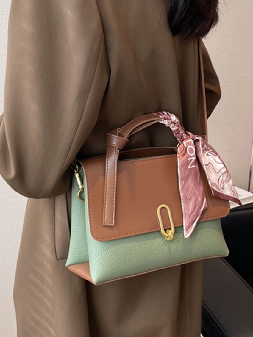 Twilly Scarf Decor Litchi Embossed Flap Square Bag