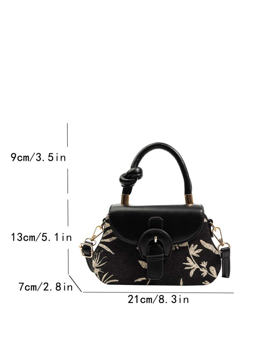 Plant Pattern Buckle Decor Flap Square Bag