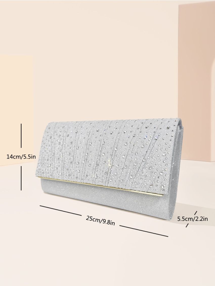 Glitter Rhinestone Decor Ruched Detail Square Bag