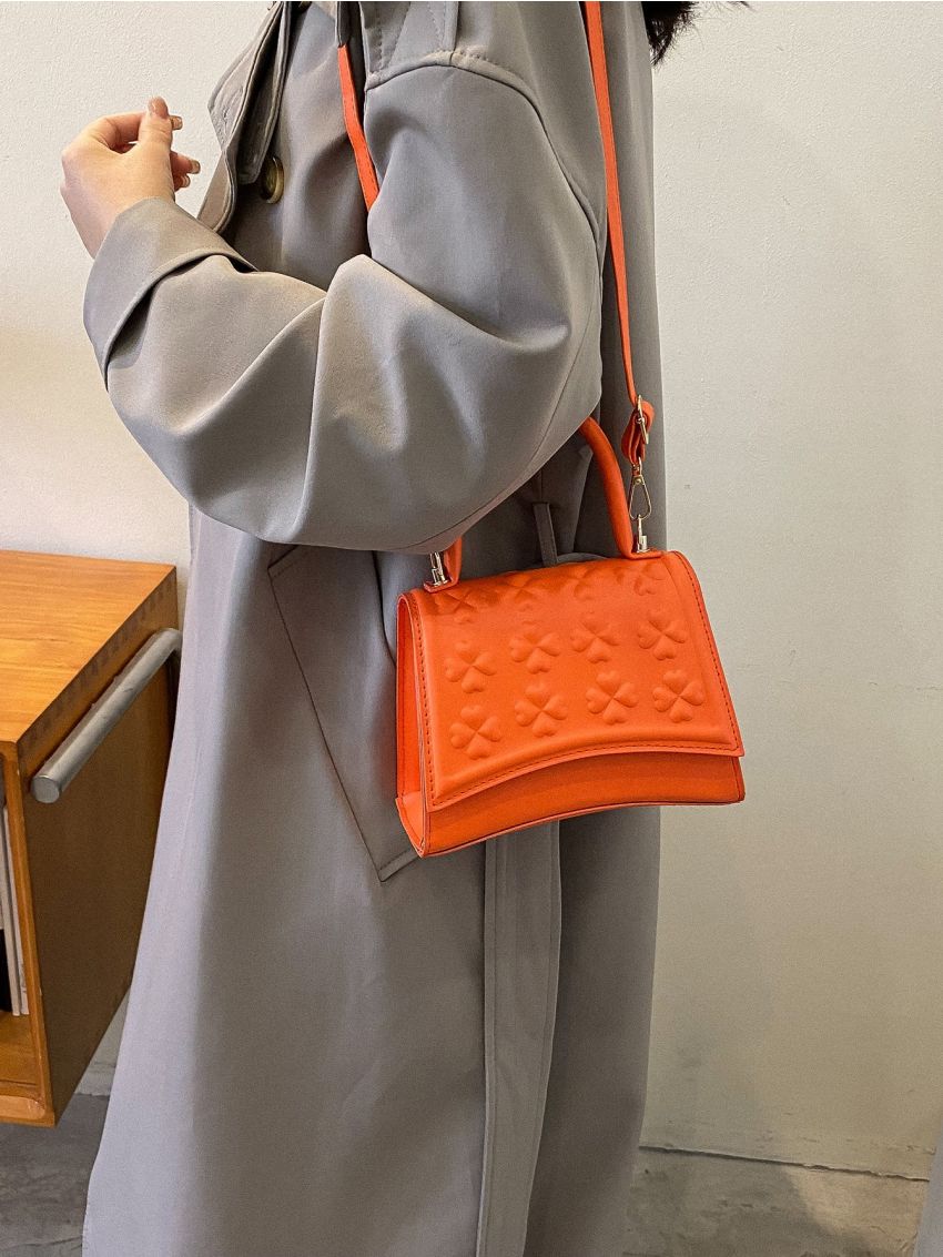 Mini Flap Novelty Bag Clover Embossed Neon Orange