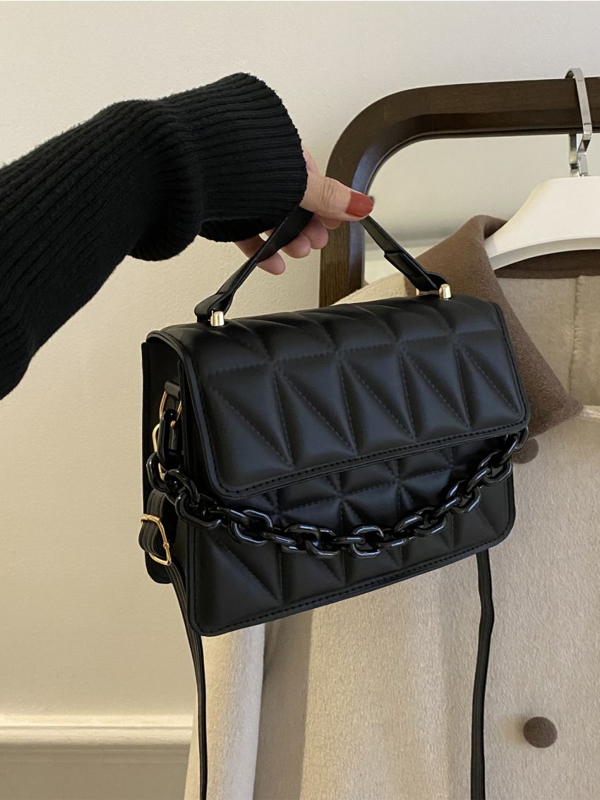 Mini Geometric Embossed Chain Decor Flap Square Bag