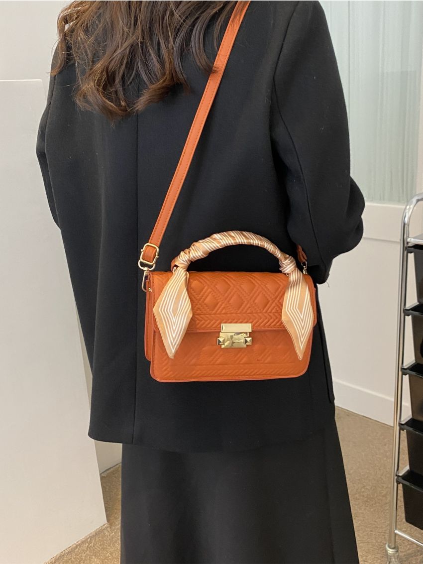 Twilly Scarf Decor Push Lock Quilted Flap Square Bag