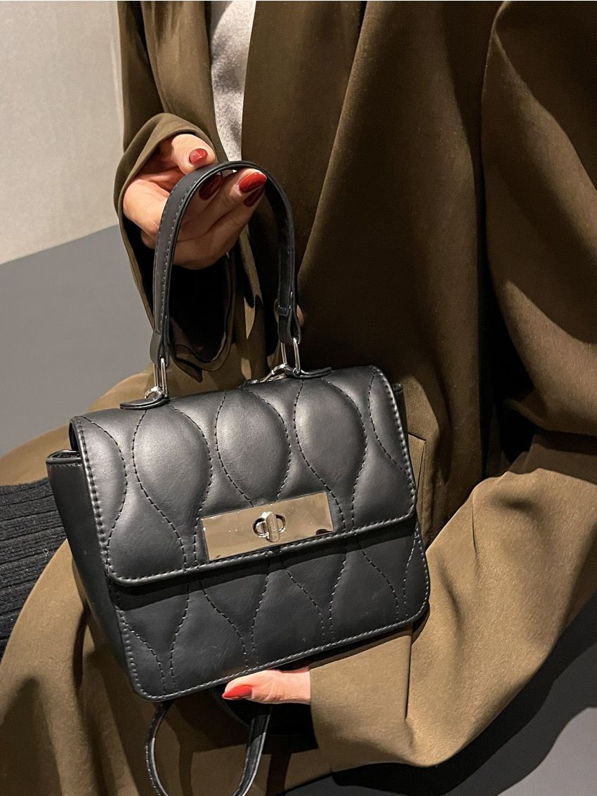 Mini Quilted Twist Lock Flap Square Bag