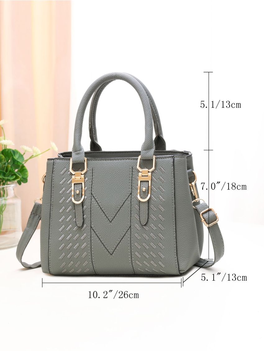 Litchi Embossed Double Handle Square Bag, Mothers Day Gift For Mom