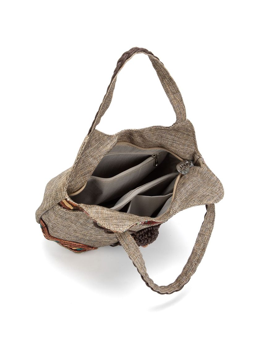 Camel Handwoven Tourism Multi Compartment Lightweight Durable One Shoulder Handheld Hook Knitted Bag