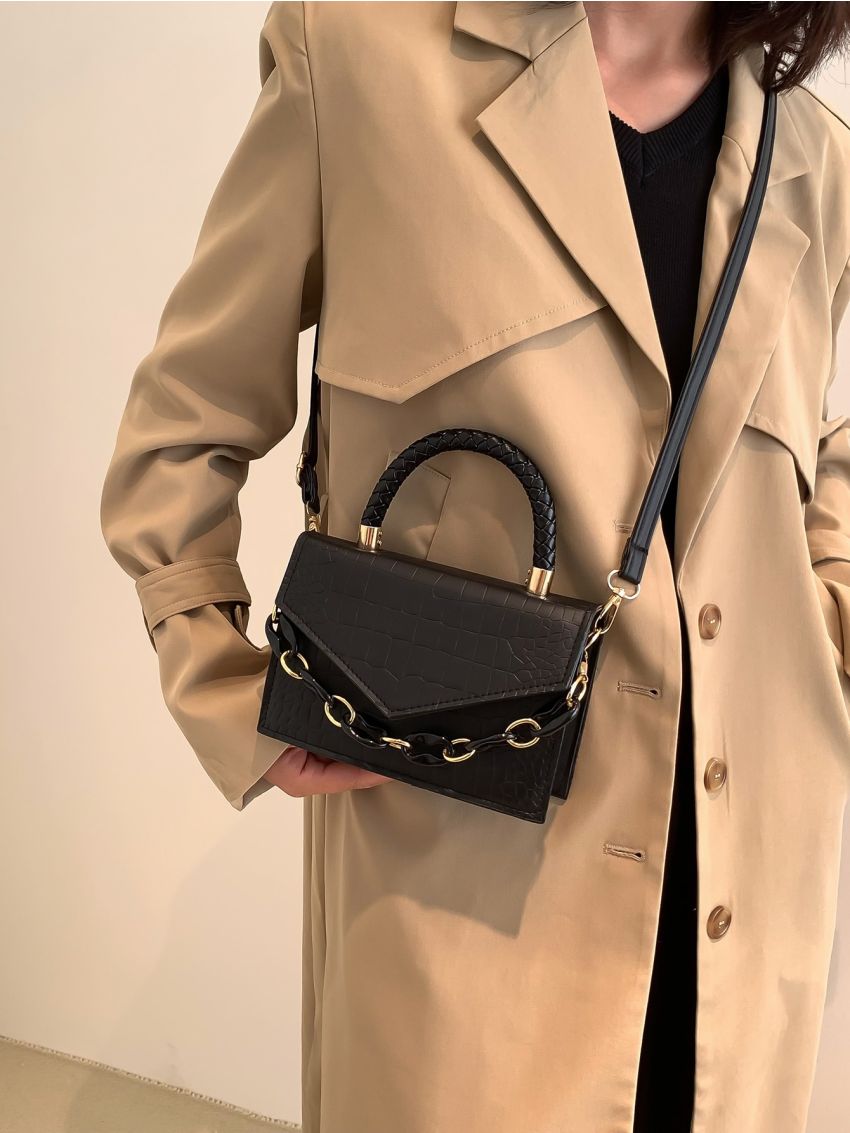 Mini Crocodile Embossed Chain Square Bag