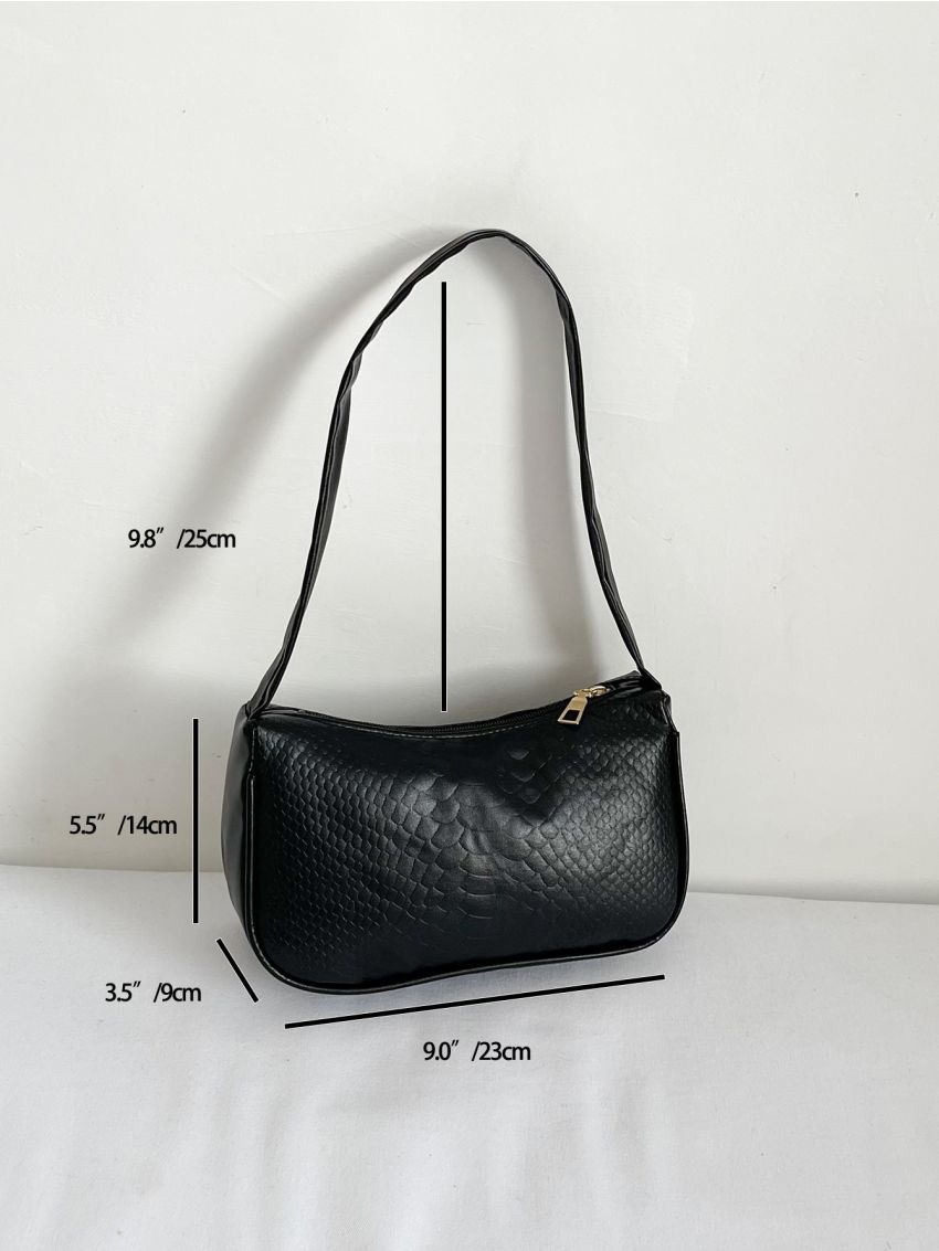 Crocodile Embossed Baguette Bag