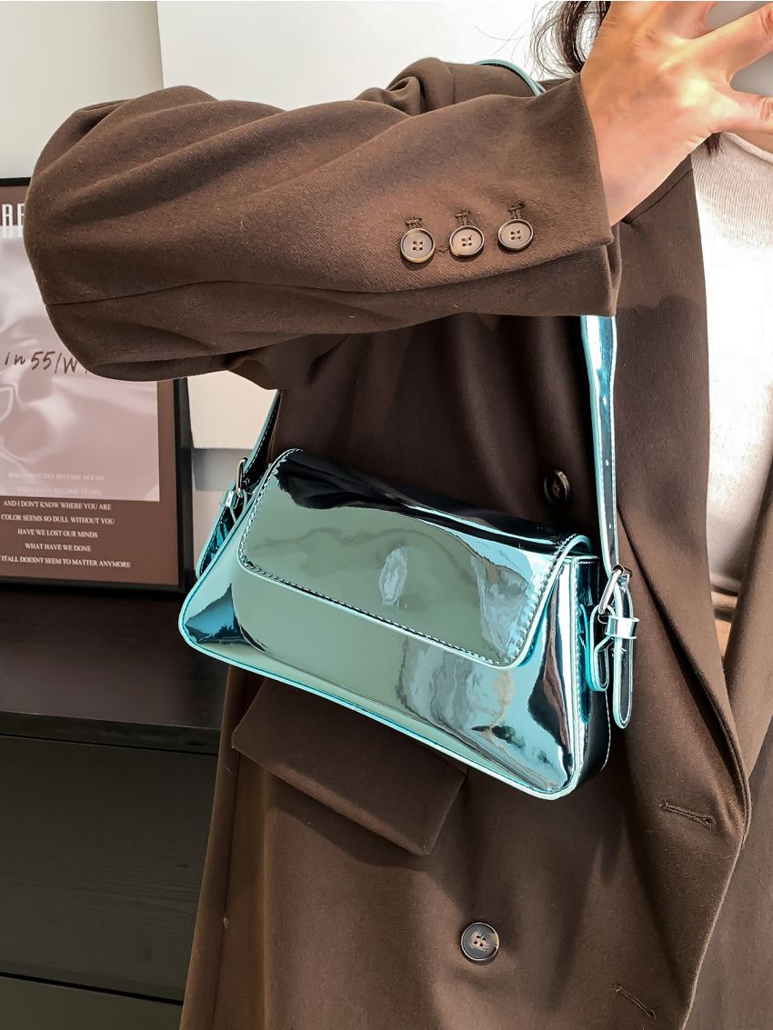 Metallic Flap Baguette Bag