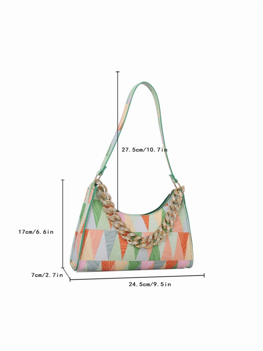 Geometric Pattern Chain Baguette Bag