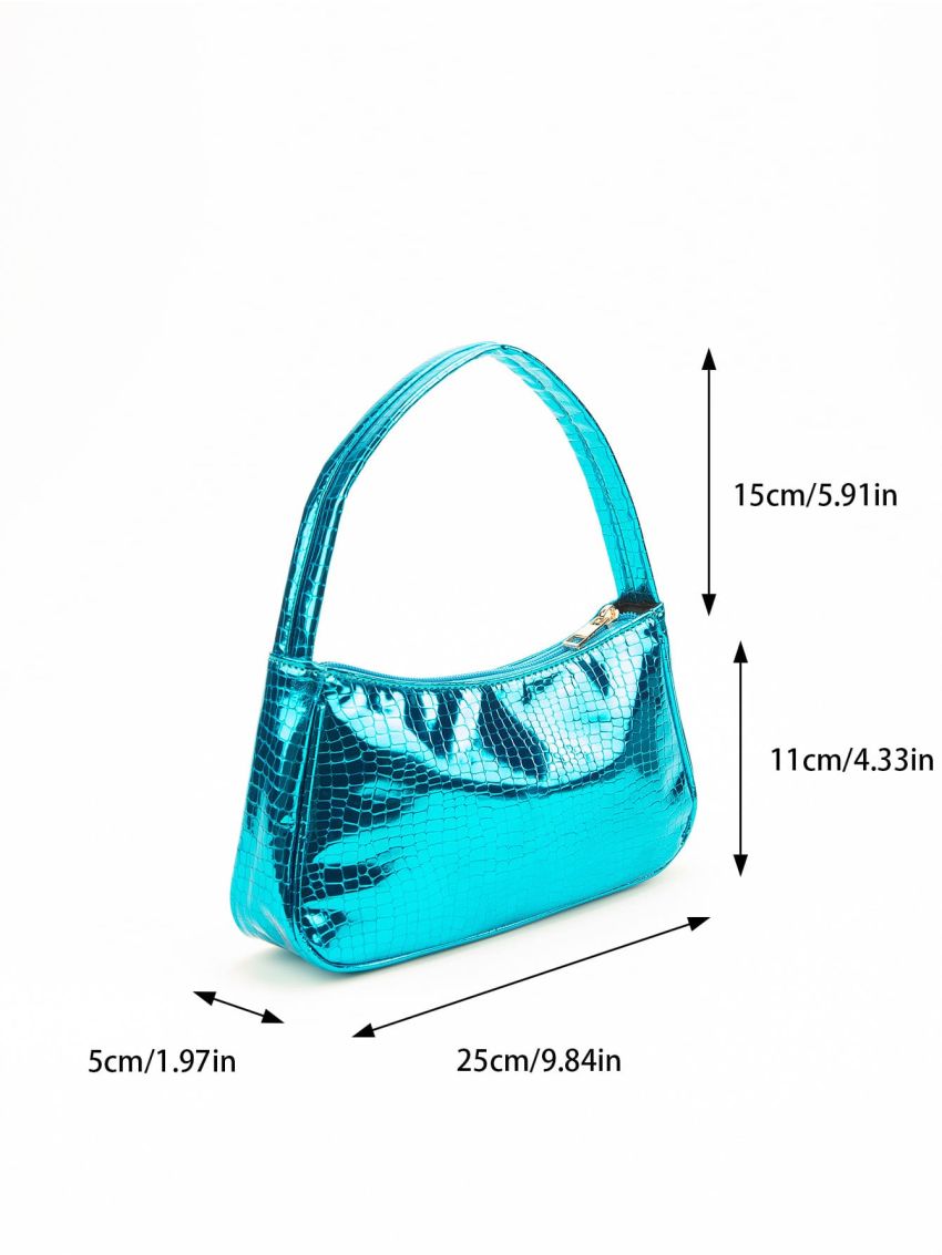 Metallic Crocodile Embossed Baguette Bag