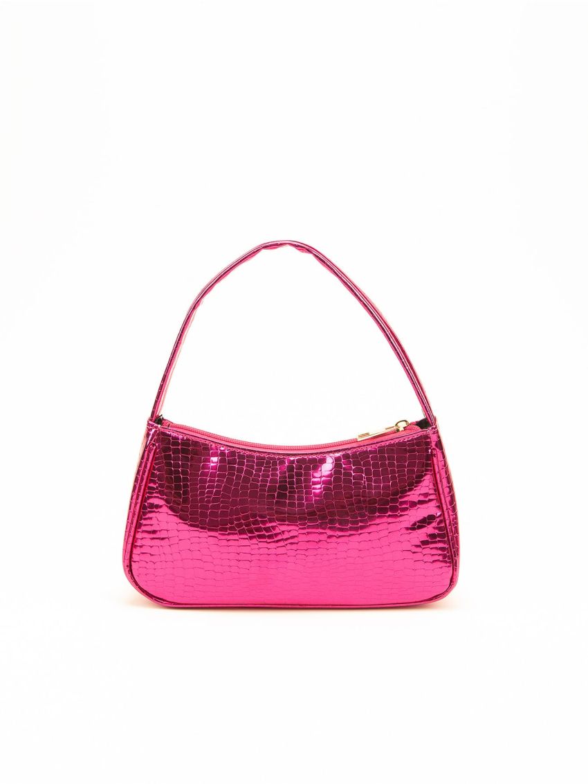 Metallic Crocodile Embossed Baguette Bag