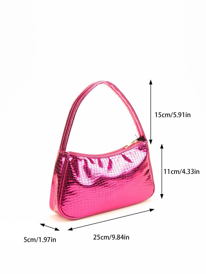 Metallic Crocodile Embossed Baguette Bag