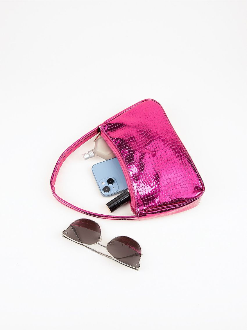 Metallic Crocodile Embossed Baguette Bag