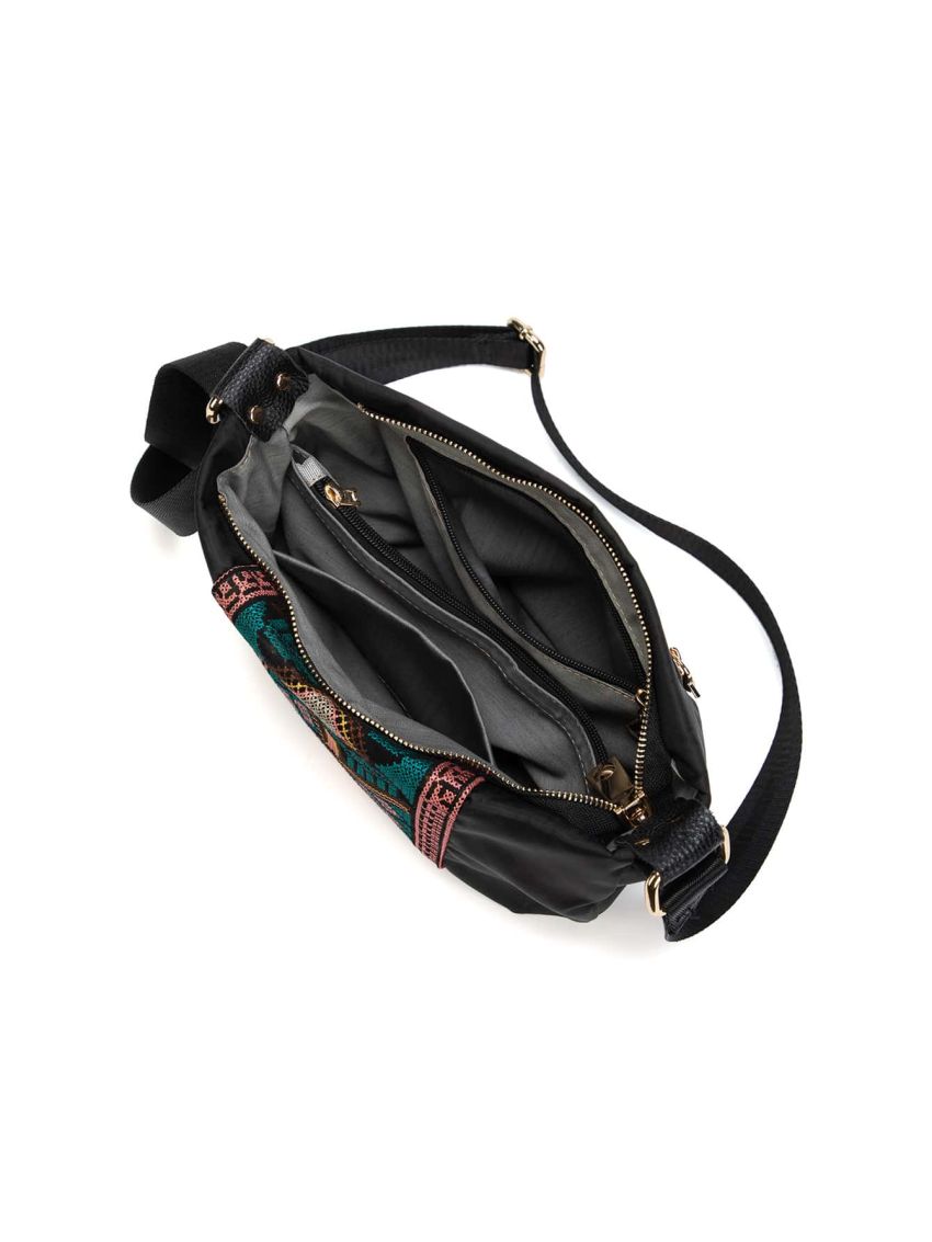 New Black Embroidery Fashion Tourism Multi Compartment Single Shoulder Oblique Cross Hobo Bag