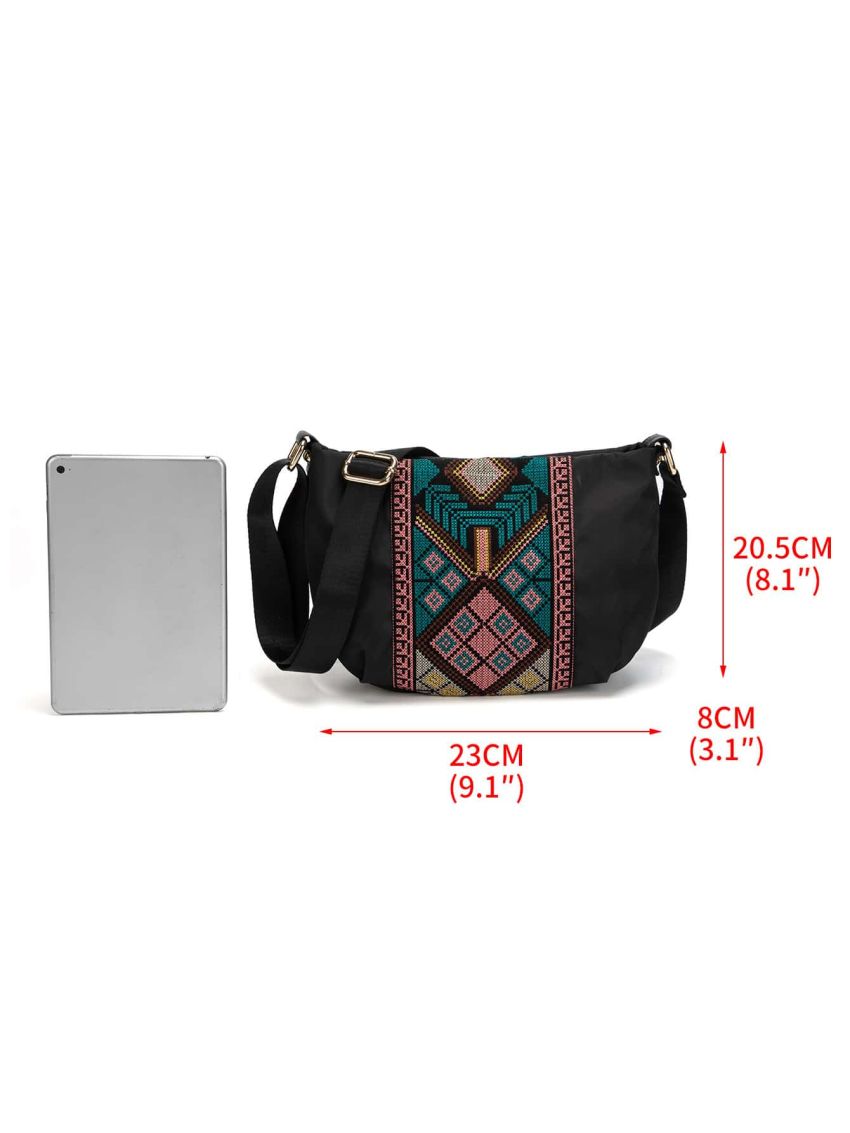 New Black Embroidery Fashion Tourism Multi Compartment Single Shoulder Oblique Cross Hobo Bag