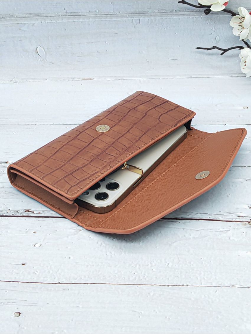 Crocodile Embossed Studded Decor Long Wallet